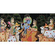 Pichwai Painting ~ Krishna with Gopis { 3 X 4 Feet }